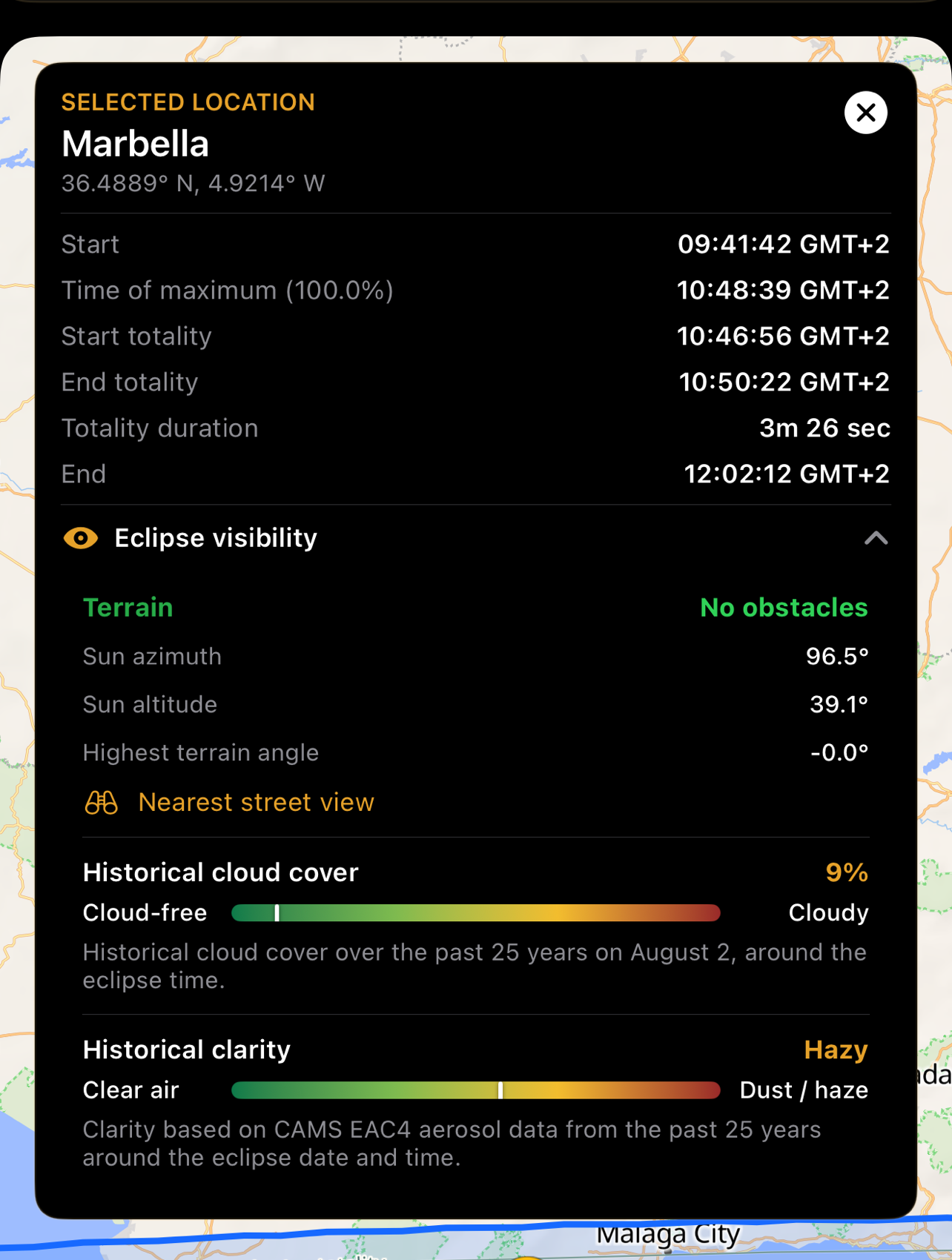 Eclipse Navigator toont details van Marbella